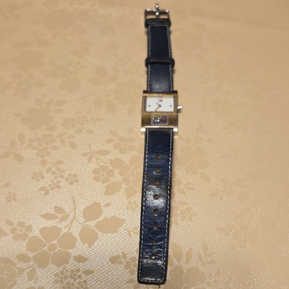 Tommy Hilfiger Silver and Blue Leather Watch